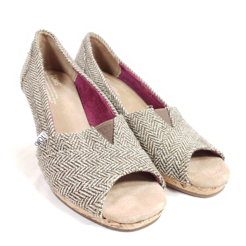 Tom's Wedge Peep Toe Dress Shoes Women's Size 7.5